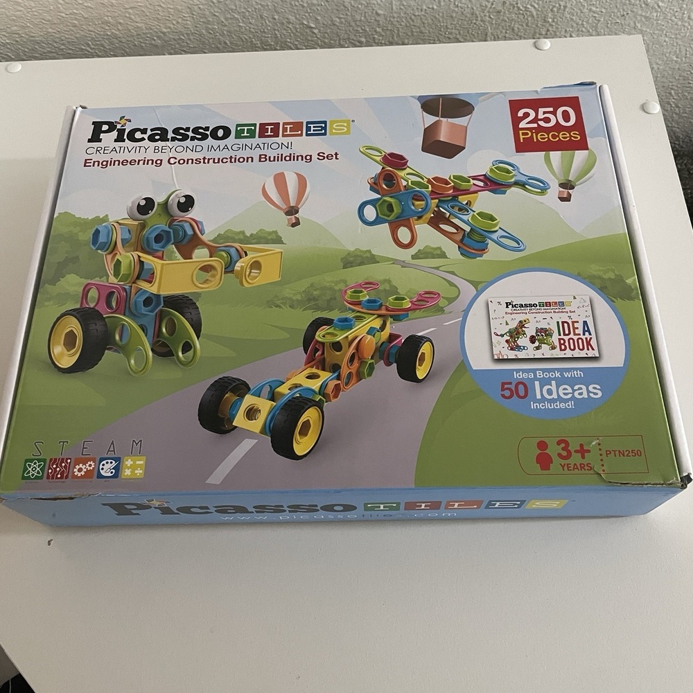 PicassoTiles 237 Piece Building Block Engineering Construction Set Near Complete